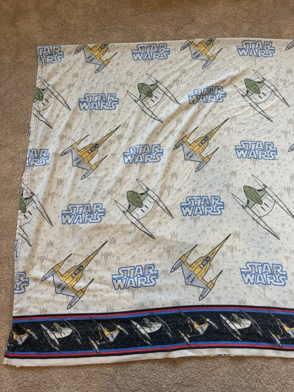 STAR WARS Phantom Menace Starfighter TWIN Flat Sheet ONLY 1999 Vintage